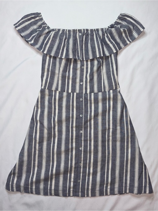 Dresses & Skirts - Hollister Blue Stripe Off Shoulder Button Front Dress Size Small